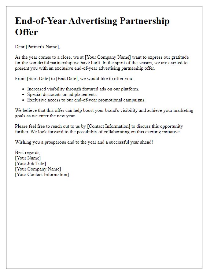 Letter template of end-of-year advertising partnership offer