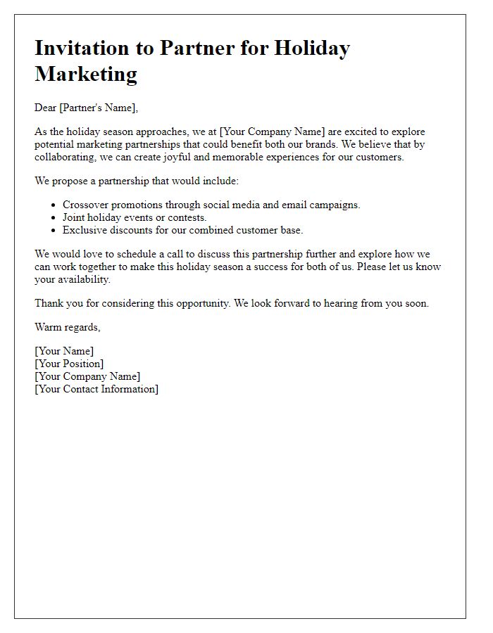 Letter template of holiday marketing partnership invitation