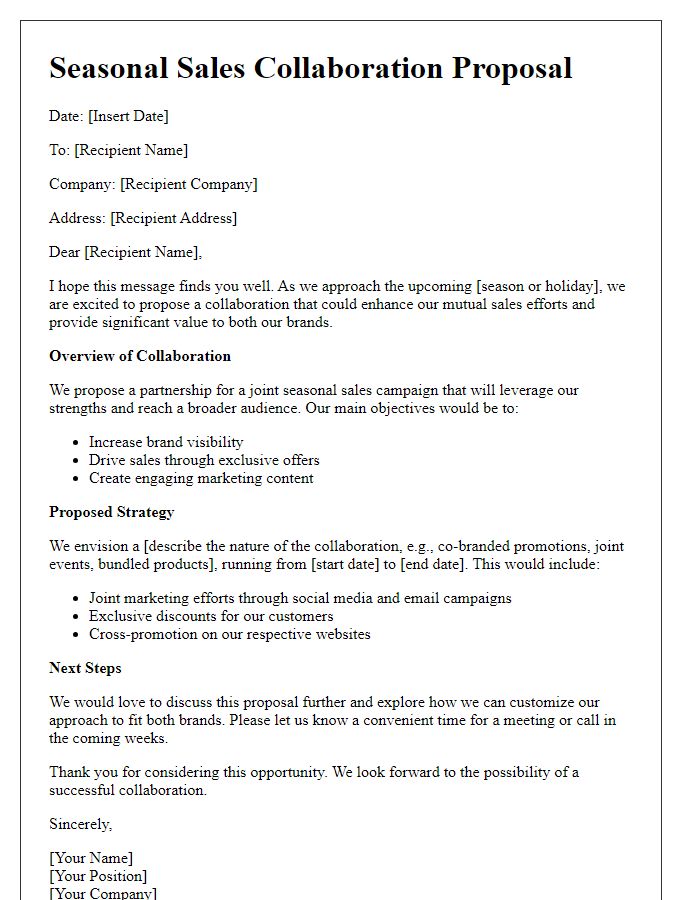 Letter template of seasonal sales collaboration proposal