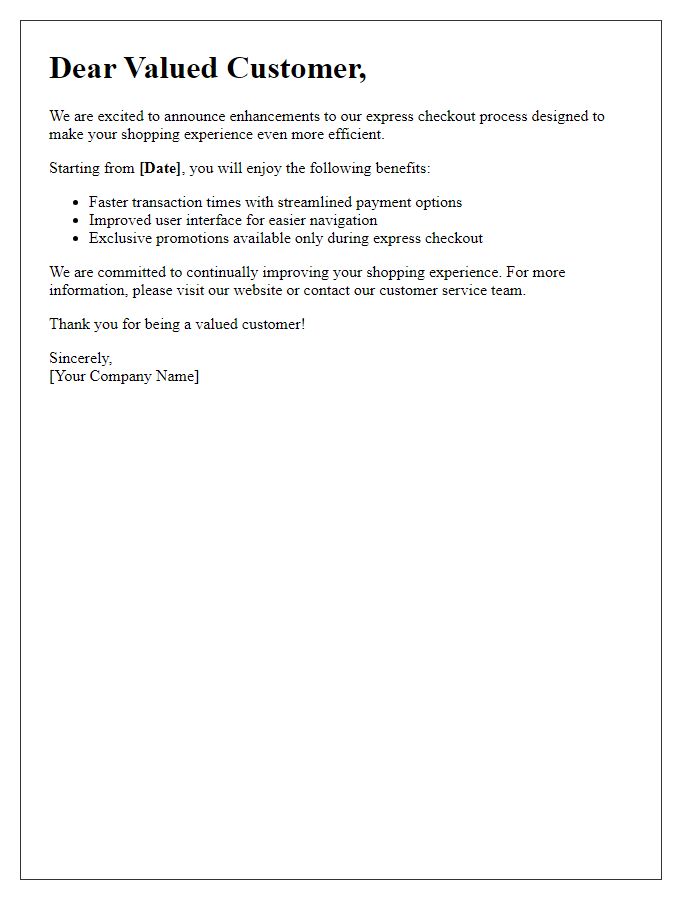 Letter template of express checkout efficiency boost information