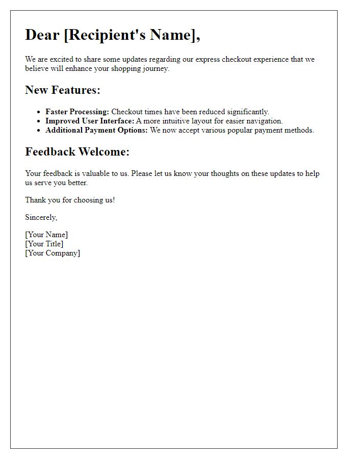 Letter template of express checkout experience refinement update