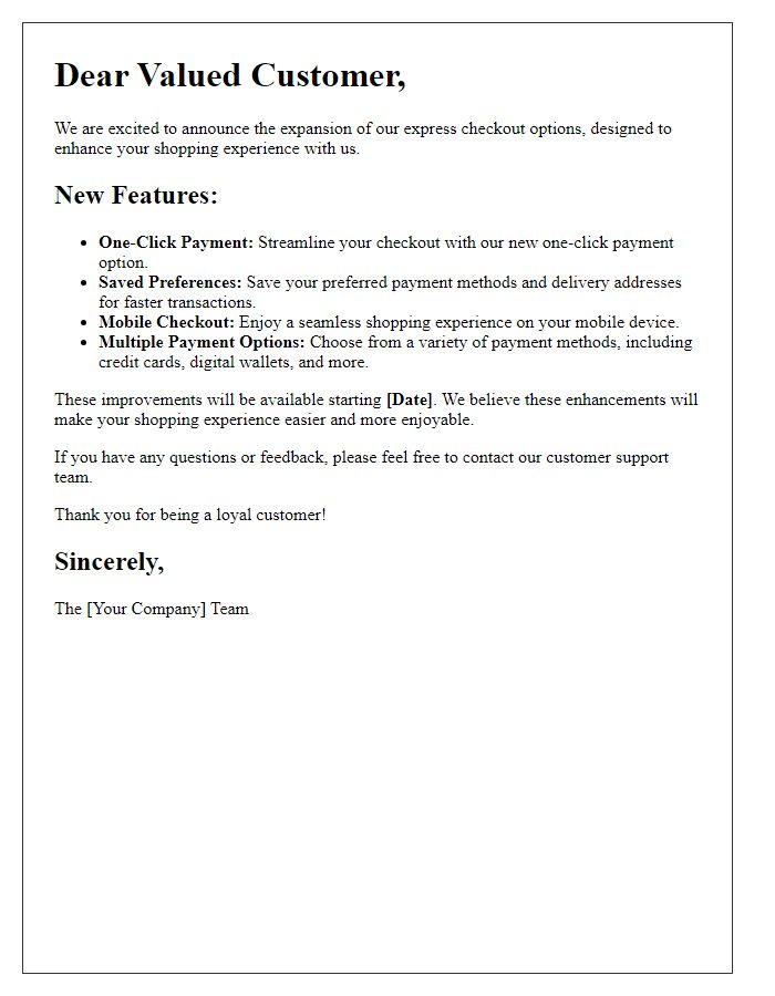 Letter template of express checkout options expansion detail