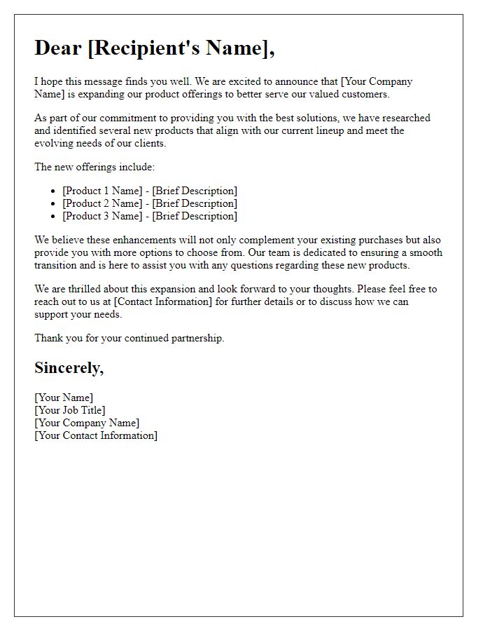 Letter template of expanding our product offerings