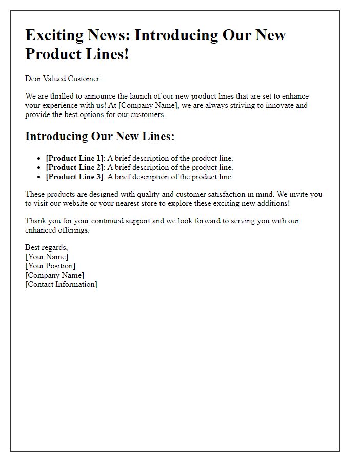 Letter template of introducing new product lines