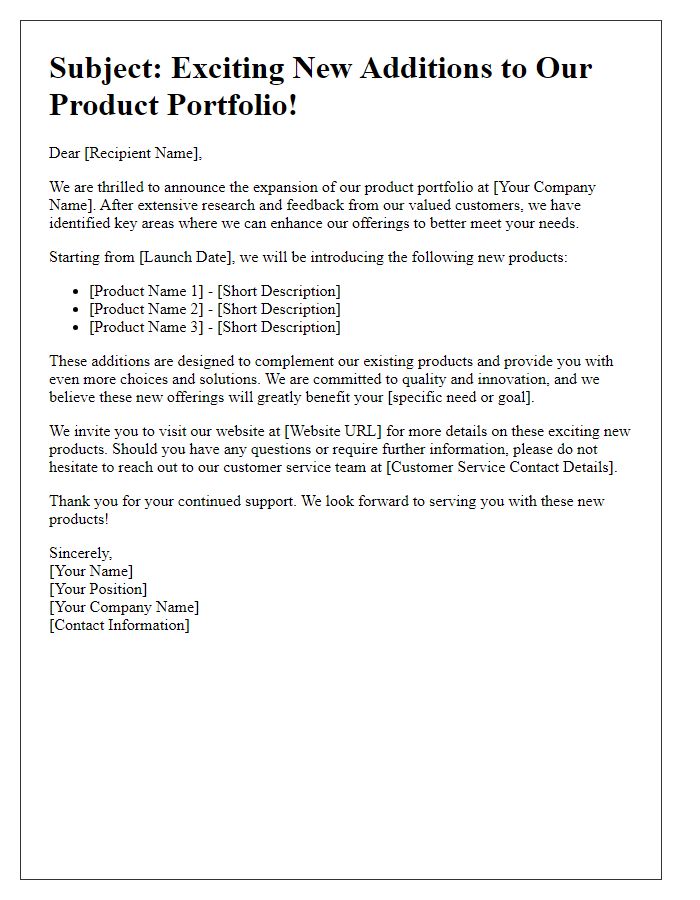 Letter template of product portfolio expansion