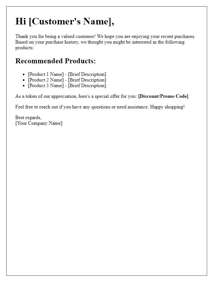 Letter template of personalized product recommendation based on purchase history