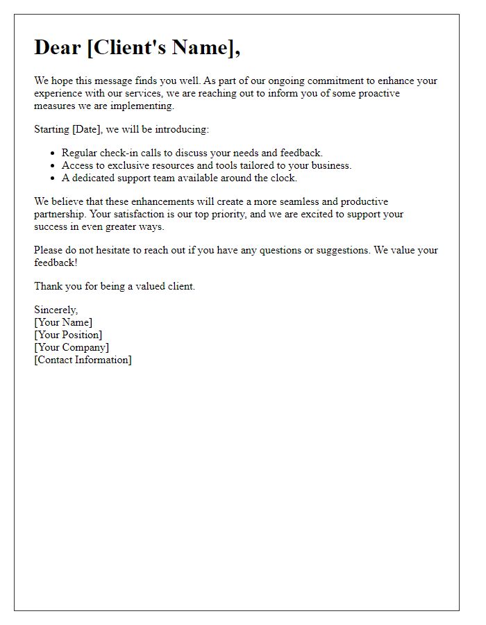 Letter template of proactive client service enhancement