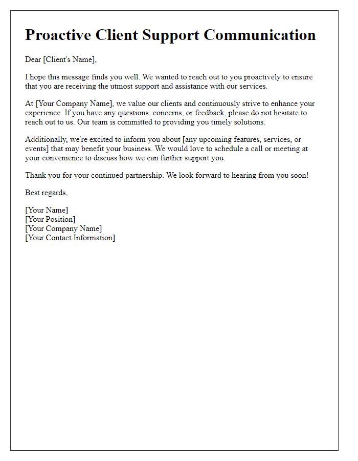 Letter template of proactive client support communication