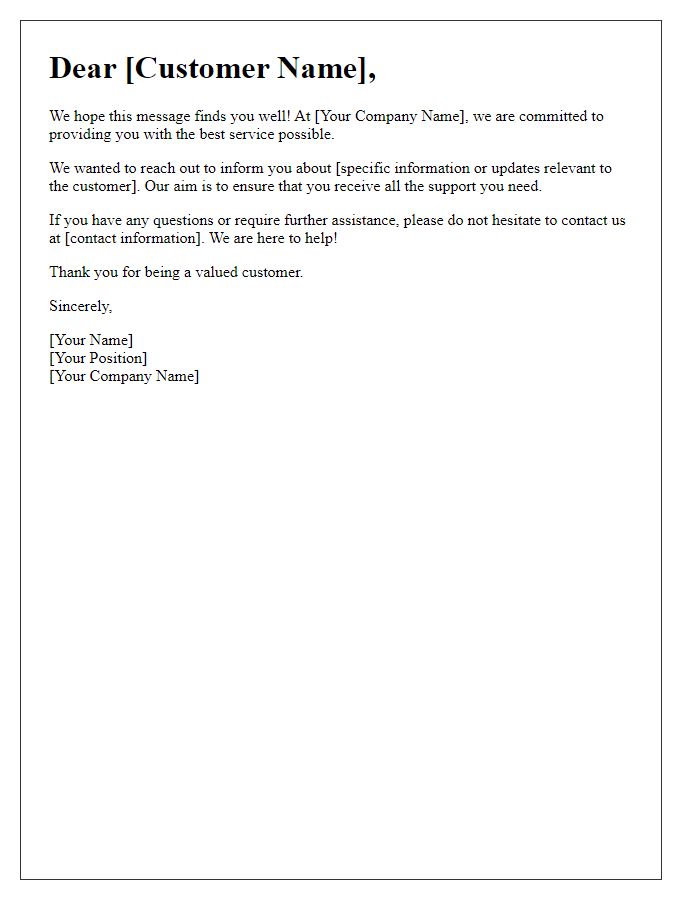 Letter template of proactive customer care message