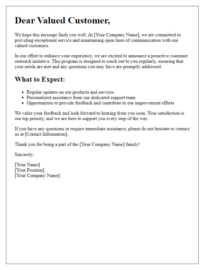 Letter template of proactive customer outreach announcement