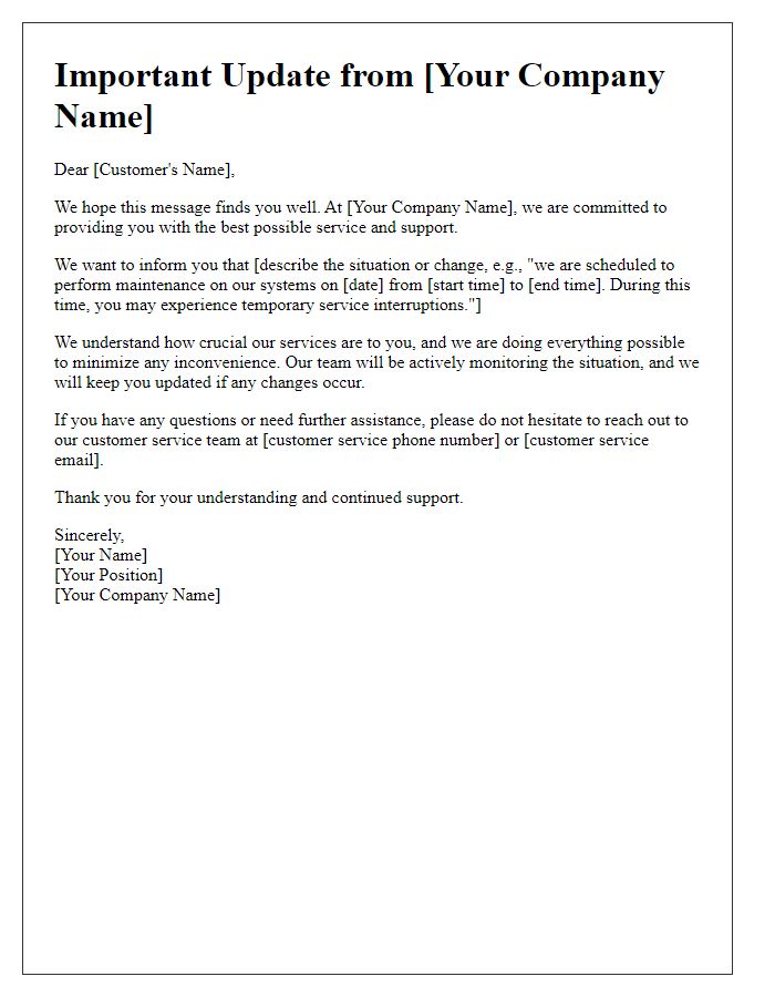 Letter template of proactive customer service notification