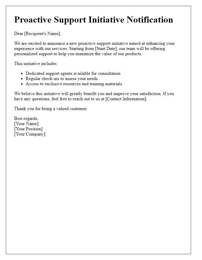 Letter template of proactive support initiative notification