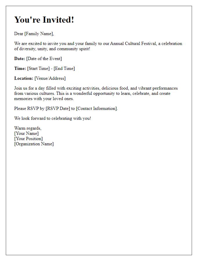 Letter template of cultural festival invitation for families