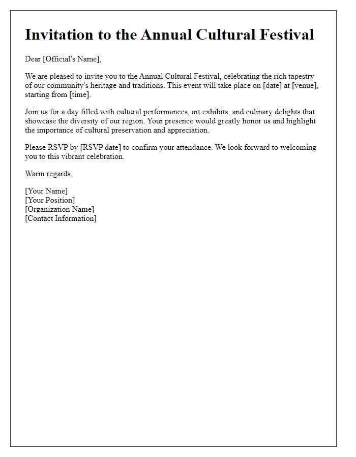 Letter template of cultural festival invitation for government officials