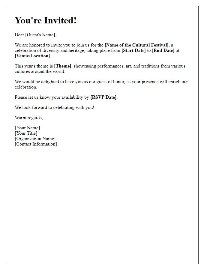 Letter template of cultural festival invitation for international guests