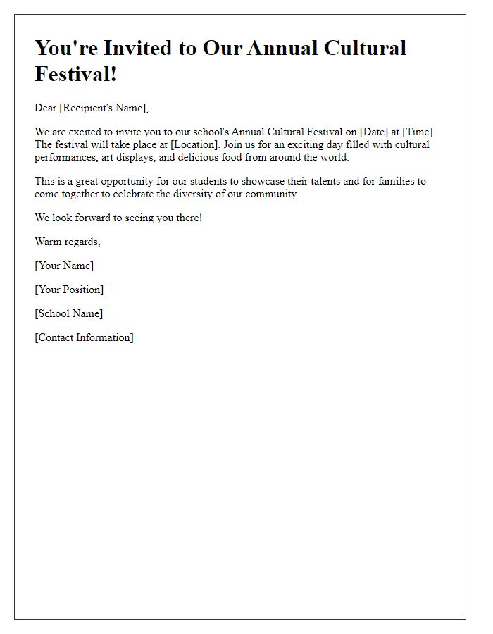 Letter template of cultural festival invitation for schools