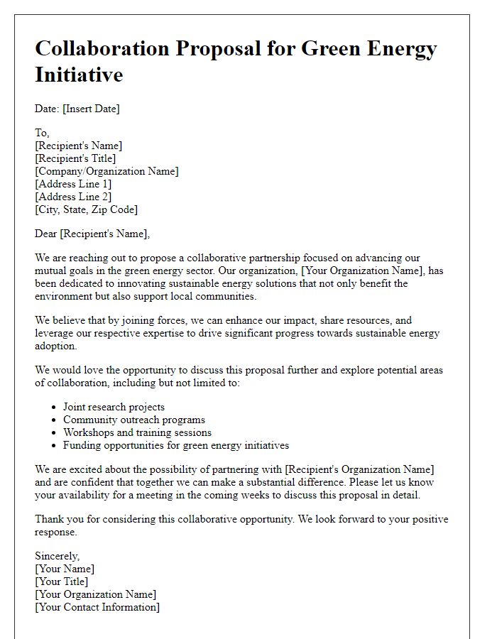 Letter template of collaboration proposal for green energy initiative