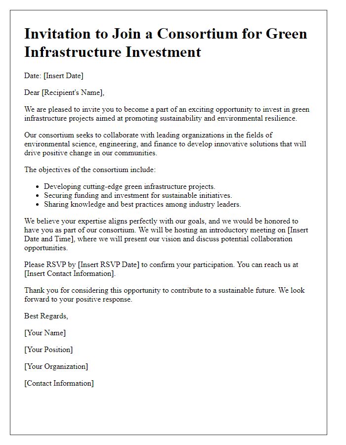 Letter template of consortium invitation for green infrastructure investment