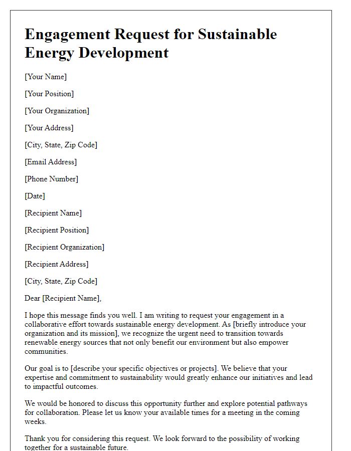 Letter template of engagement request for sustainable energy development