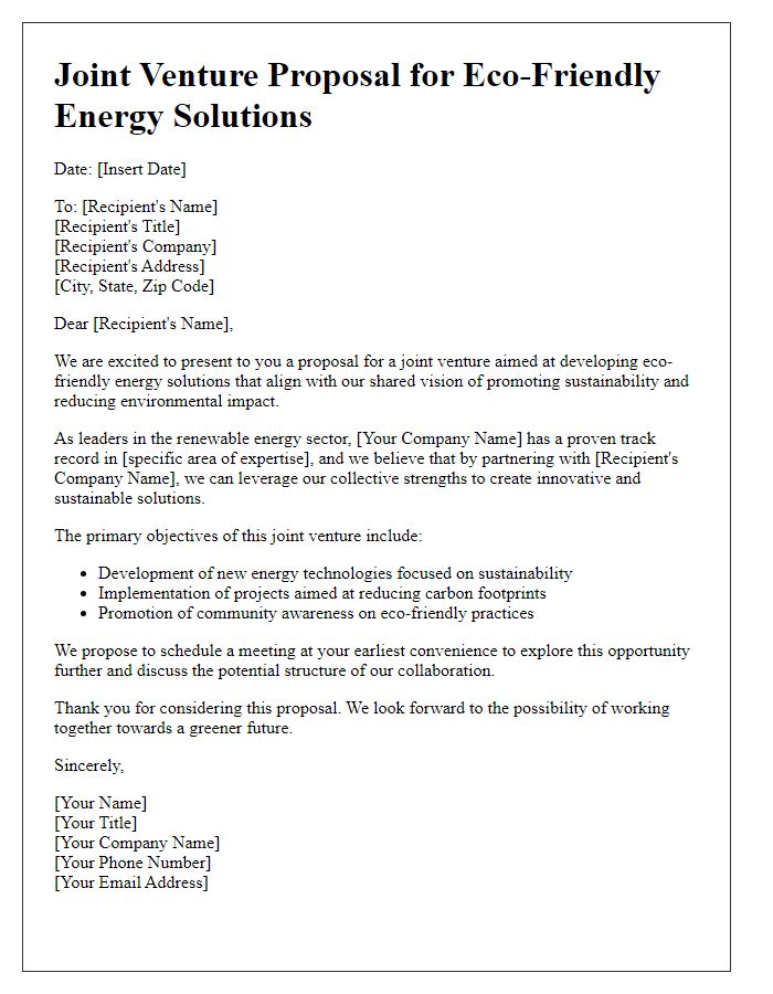 Letter template of joint venture proposal for eco-friendly energy solutions