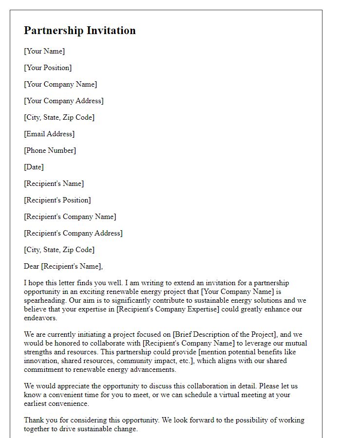 Letter template of partnership invitation for renewable energy project