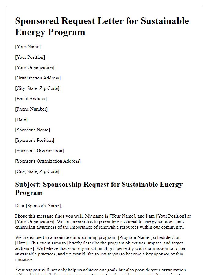 Letter template of sponsorship request for sustainable energy programs