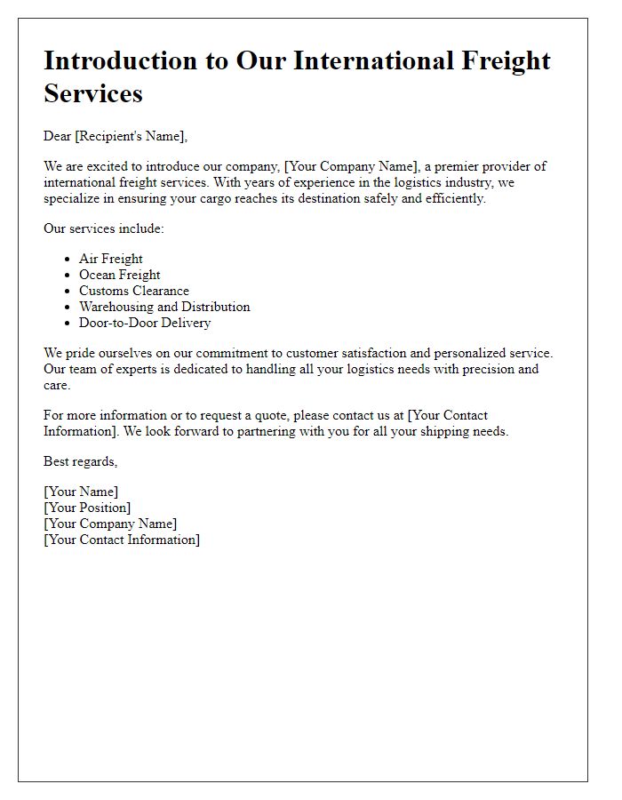 Letter template of international freight service introduction