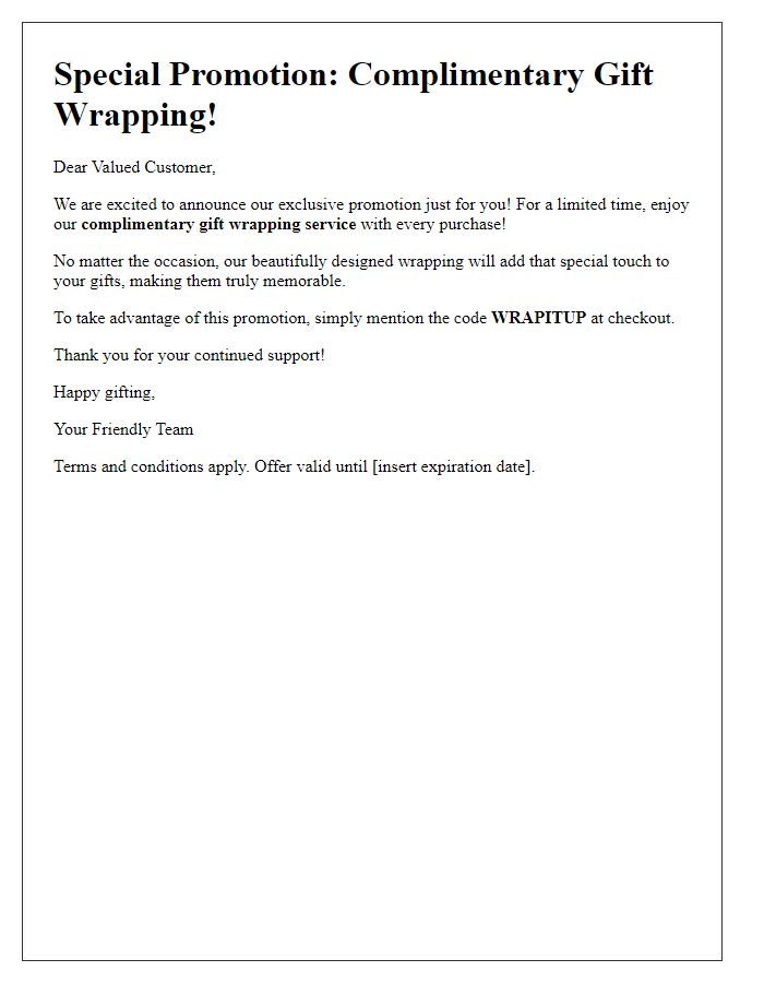 Letter template of complimentary gift wrapping service promotion