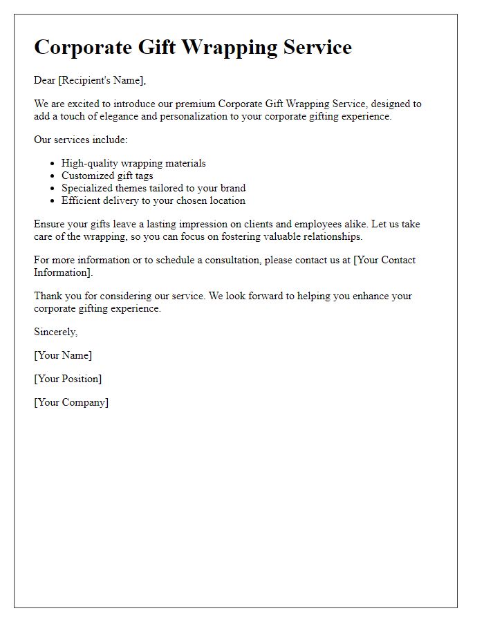 Letter template of corporate gift wrapping service offering