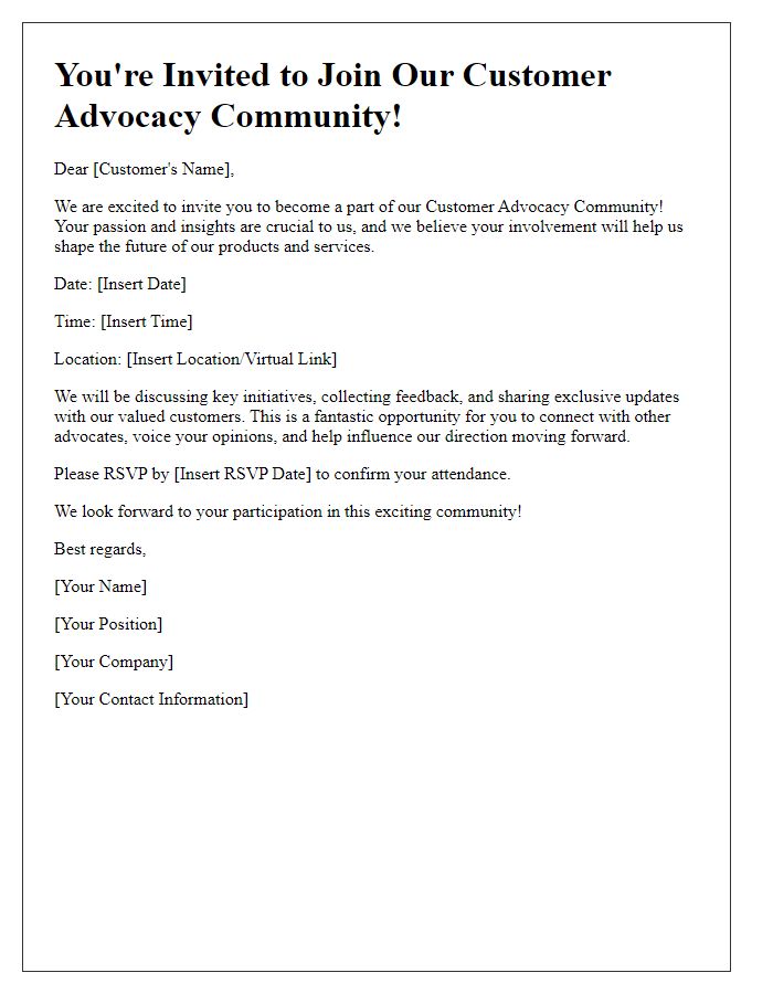 Letter template of engagement invitation for our customer advocacy community