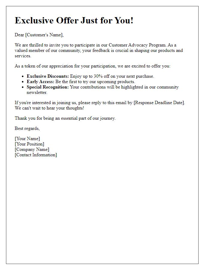 Letter template of exclusive offer for customer advocacy program participation