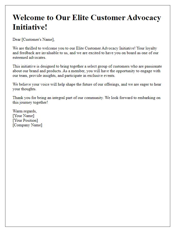 Letter template of welcome to our elite customer advocacy initiative