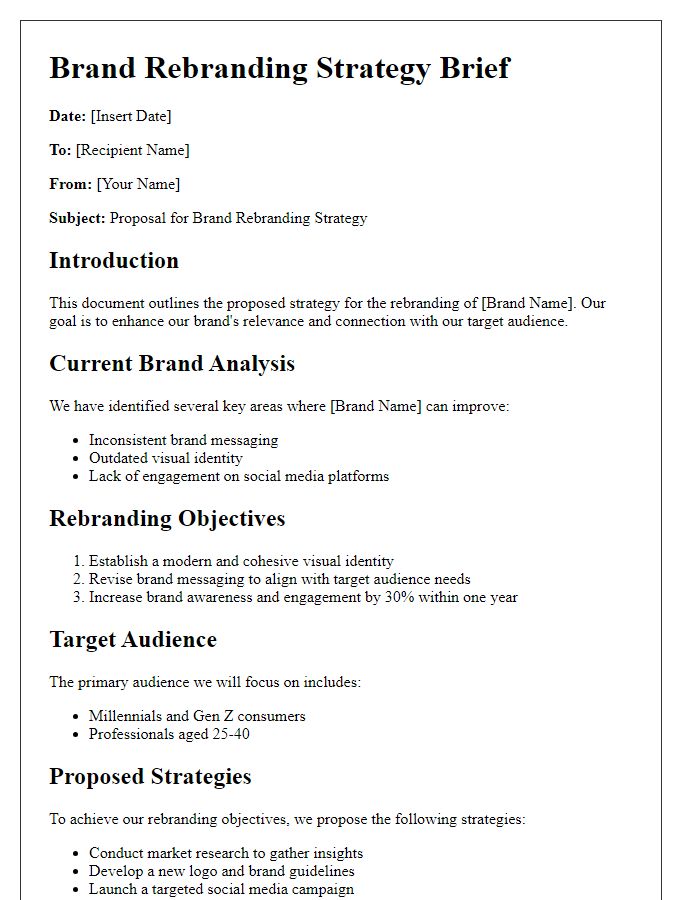 Letter template of brand rebranding strategy brief