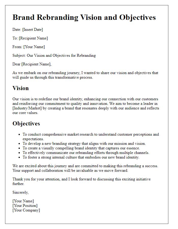 Letter template of brand rebranding vision and objectives