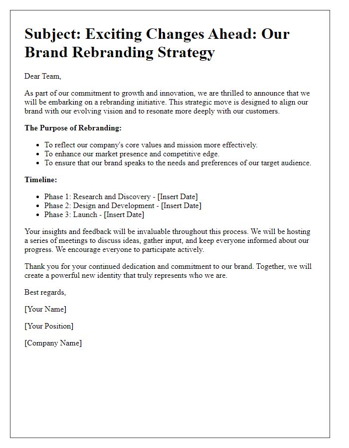 Letter template of internal brand rebranding strategy communication