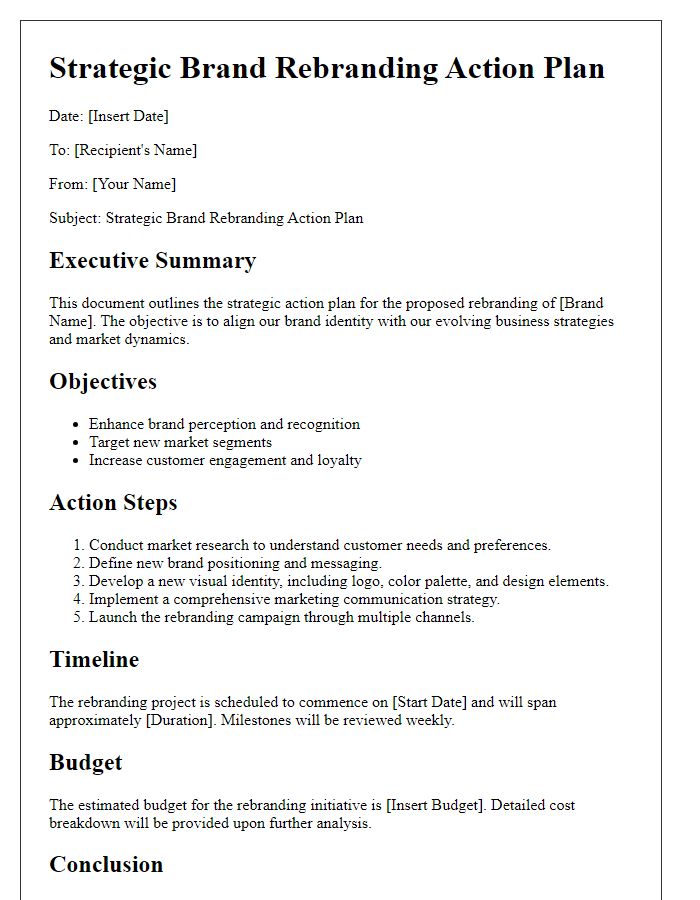 Letter template of strategic brand rebranding action plan