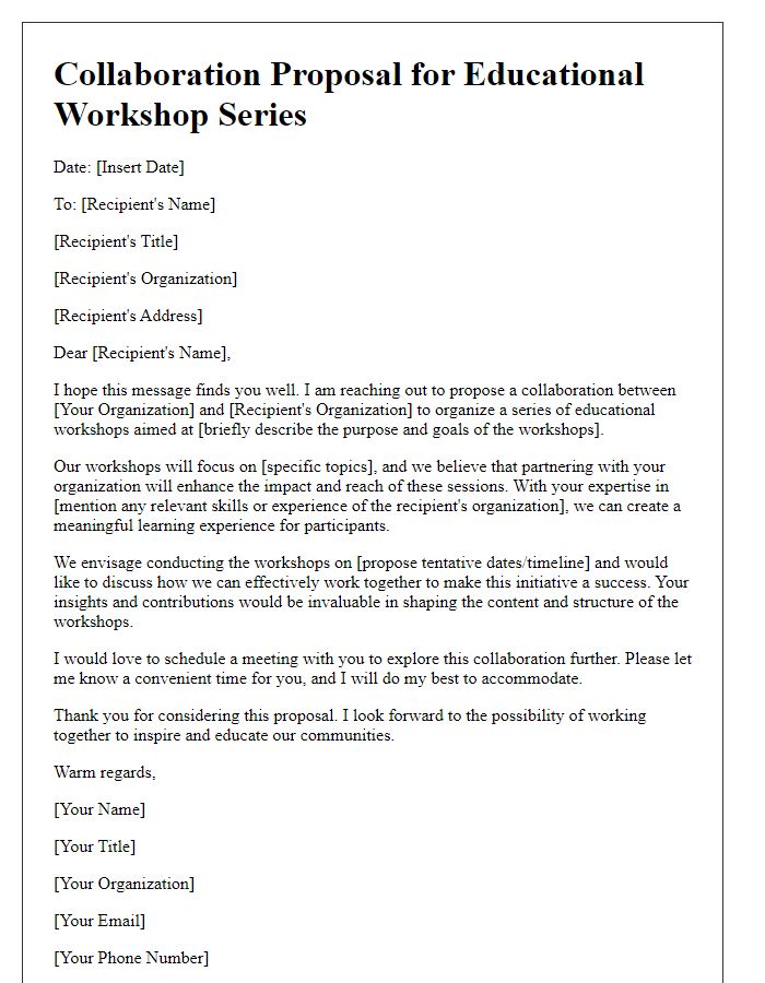 Letter template of collaboration proposal for educational workshop series