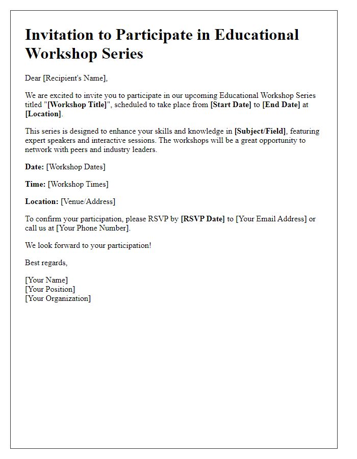 Letter template of invitation for educational workshop series participation