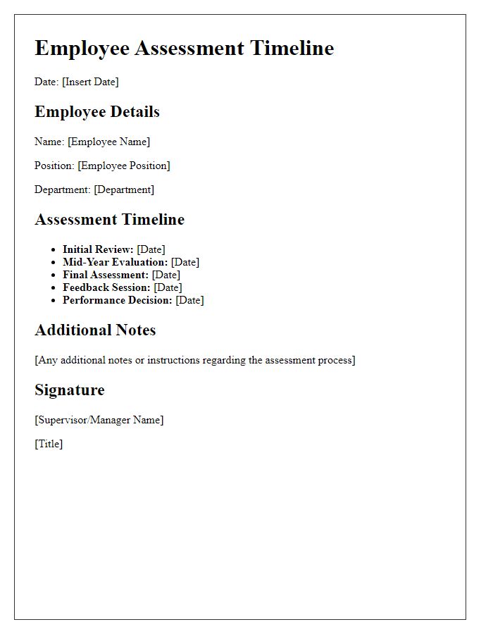 Letter template of employee assessment timeline