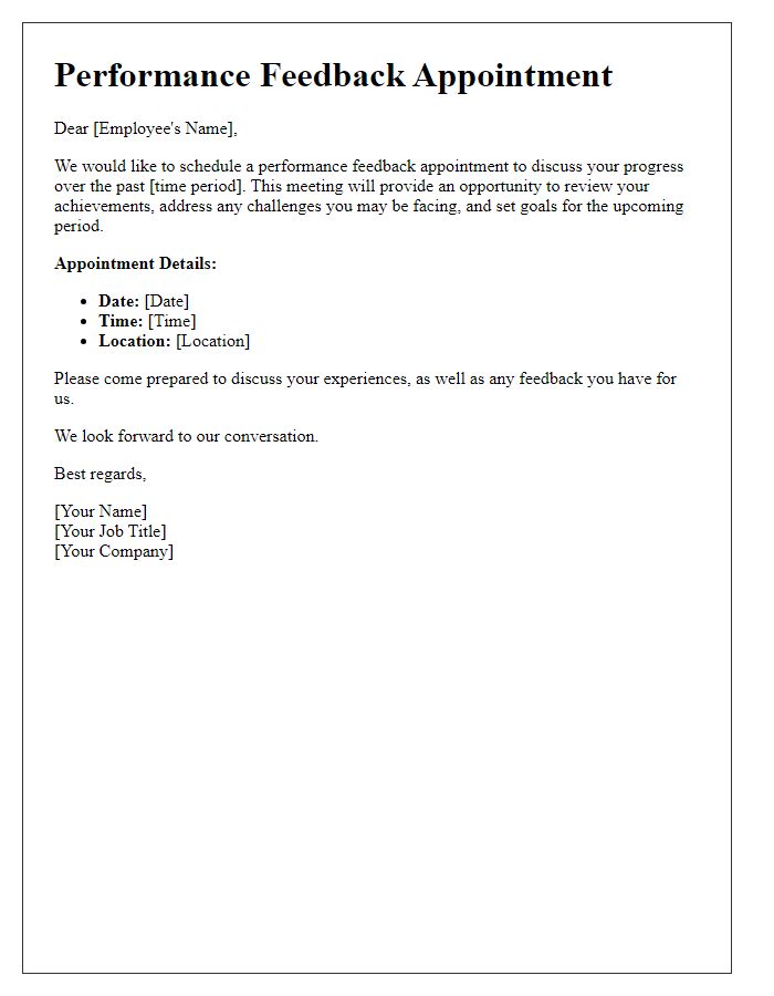 Letter template of performance feedback appointment