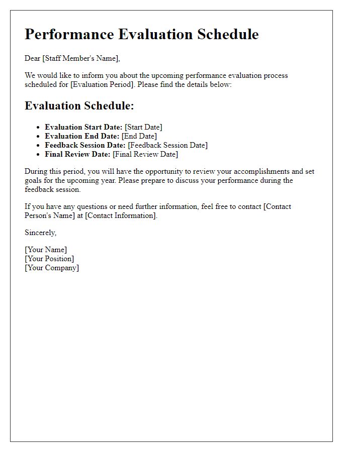 Letter template of staff performance evaluation schedule