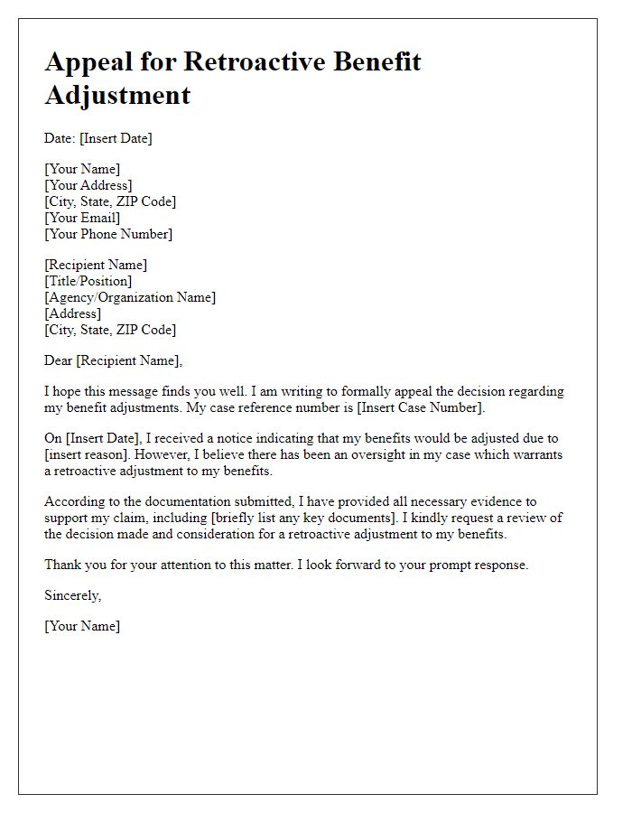 Letter template of appeal for retroactive benefit adjustment