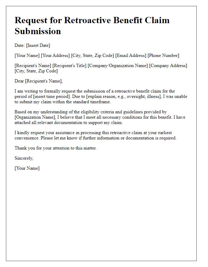 Letter template of request for retroactive benefit claim submission