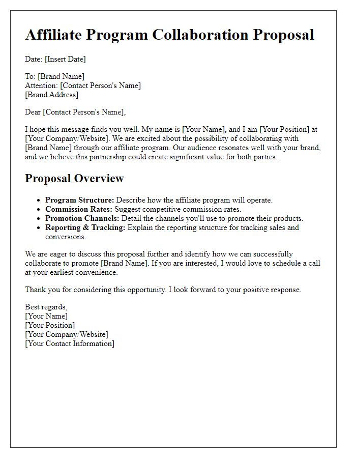 Letter template of affiliate program proposal for brand collaboration