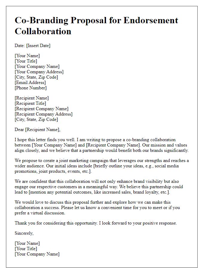 Letter template of co-branding proposal for endorsement collaboration