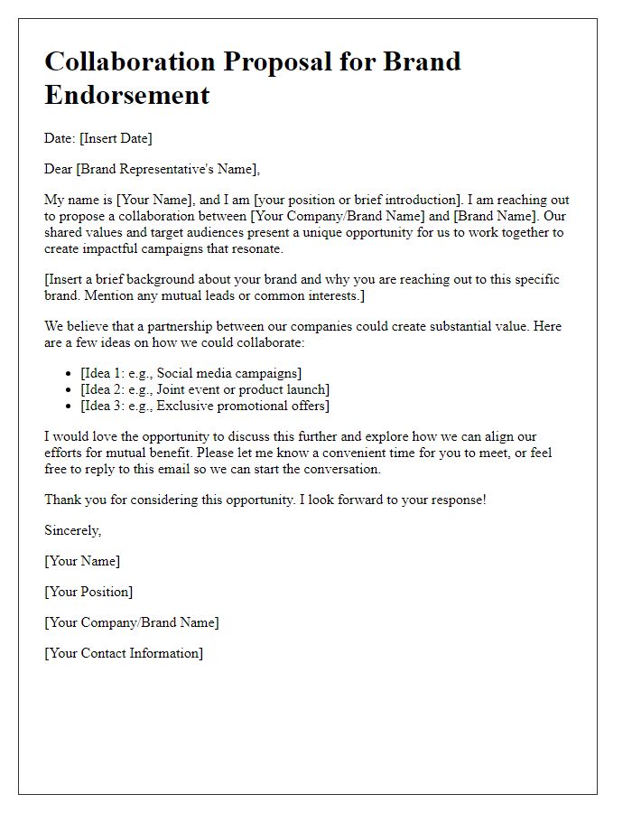 Letter template of collaboration outreach for brand endorsement