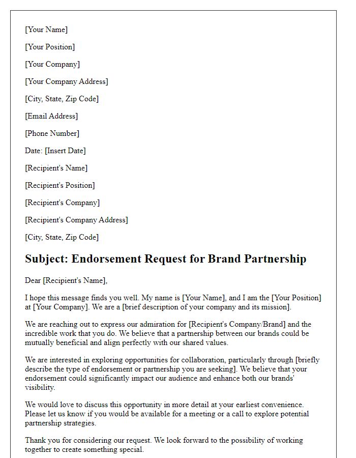 Letter template of endorsement request for brand partnership