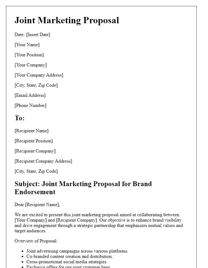 Letter template of joint marketing proposal for brand endorsement