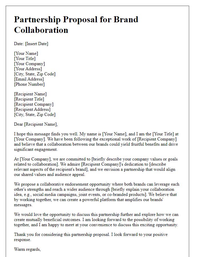 Letter template of partnership proposal for brand collaboration endorsement