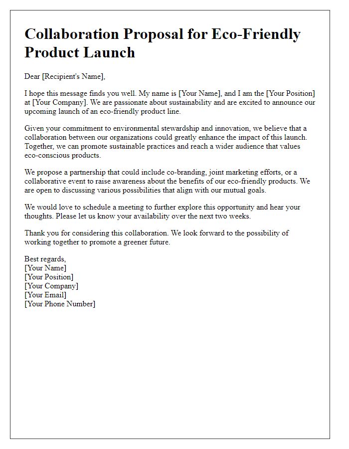 Letter template of collaboration proposal for eco-friendly product launch.